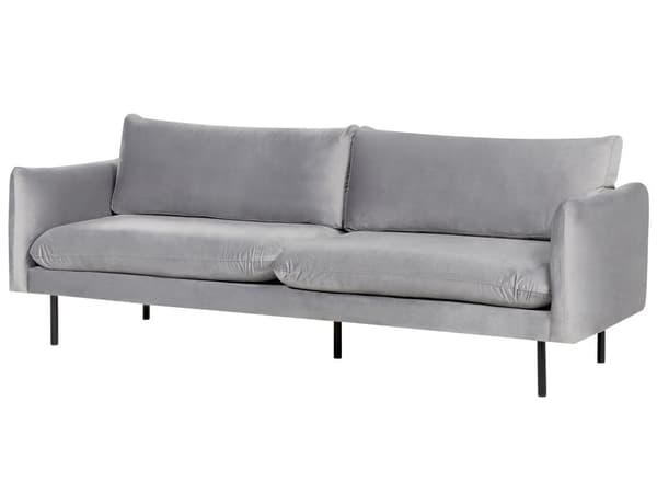 Soffgrupp med Fotpall Grå Sammetstyg Svarta Ben Hörnsoffa 3-sits Fåtölj Fotpall Modern Retrostil
