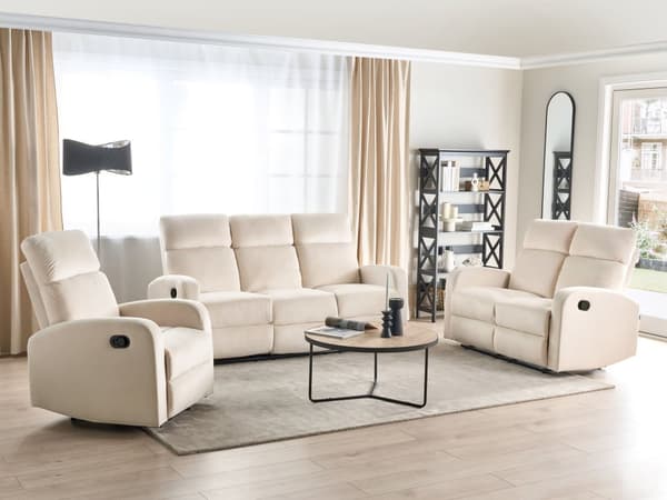 Soffgrupp Manuell Lutningsfunktion Vit Sammetsklädsel 3 och 2-sits Fåtölj Soffa Modern Design Avslappningsfunktion