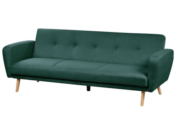 Soffgrupp Grönt Tyg 3 + 2 + 1 sits Fotpall Sovfunktion Retro Vardagsrum