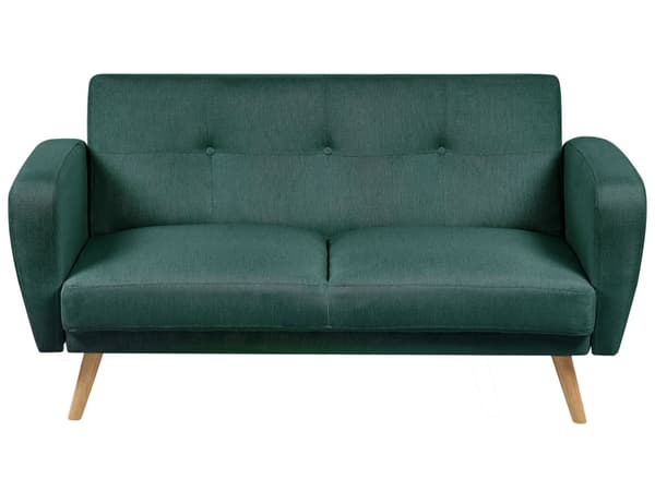Soffgrupp Grönt Tyg 3 + 2 + 1 sits Fotpall Sovfunktion Retro Vardagsrum
