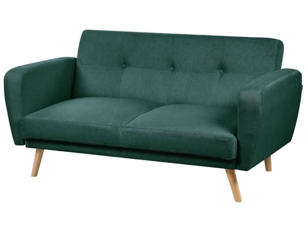 Soffgrupp Grönt Tyg 3 + 2 + 1 sits Fotpall Sovfunktion Retro Vardagsrum