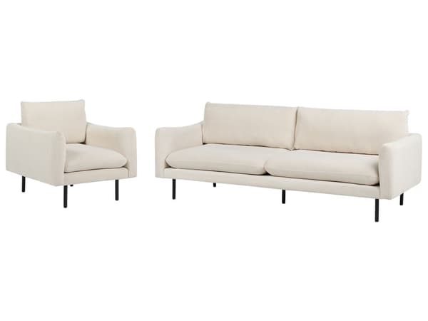 Sohvaryhmä vaalea beige neljälle kangasverhoilu alumiinijalat pehmusteet moderni retro