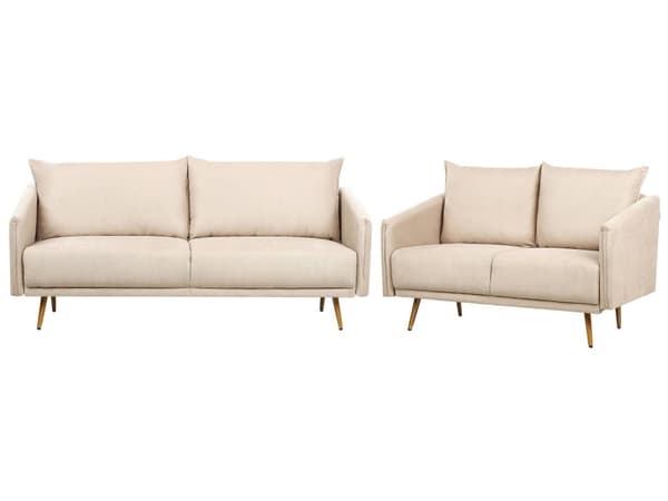 Sohvaryhmä beige viidelle samettiverhoilu metallijalat irrotettavat tyynynpäälliset glamour