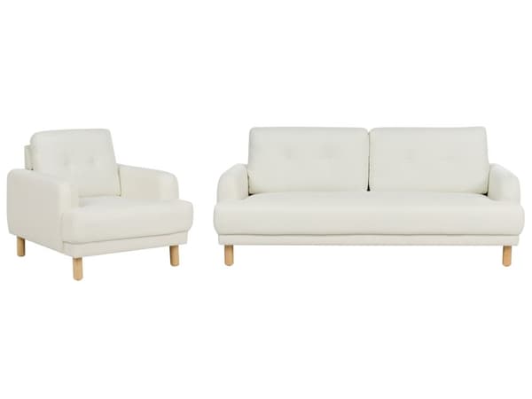 Soffgrupp 3-sits Soffa Fåtölj Off-White Polyestertyg Träben Loveseat Retro Minimalistiska Vardagsrumsmöbler