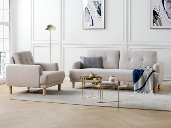 Soffgrupp 3-sits Soffa Fåtölj Taupe Polyestertyg Träben Loveseat Retro Minimalistiska Vardagsrumsmöbler