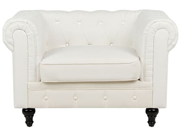 Soffgrupp med tillhörande Fåtölj 4-sitsig Chesterfield Off-White Tuftad Klädsel i Polyestertyg Ben i Mörkt Trä Modern Design Vardagsrum