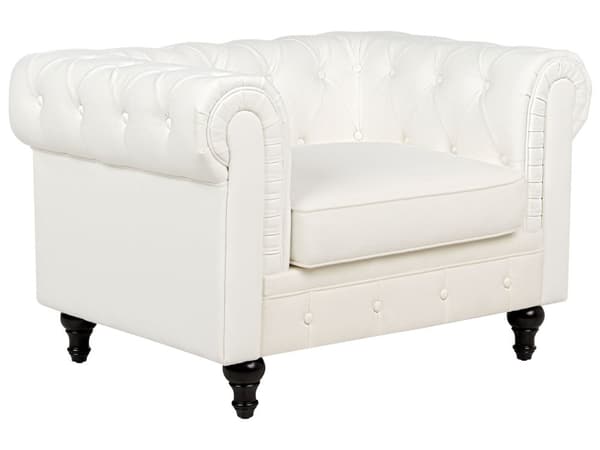 Soffgrupp med tillhörande Fåtölj 4-sitsig Chesterfield Off-White Tuftad Klädsel i Polyestertyg Ben i Mörkt Trä Modern Design Vardagsrum