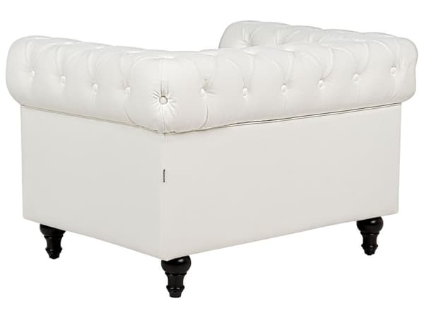 Soffgrupp med tillhörande Fåtölj 4-sitsig Chesterfield Off-White Tuftad Klädsel i Polyestertyg Ben i Mörkt Trä Modern Design Vardagsrum
