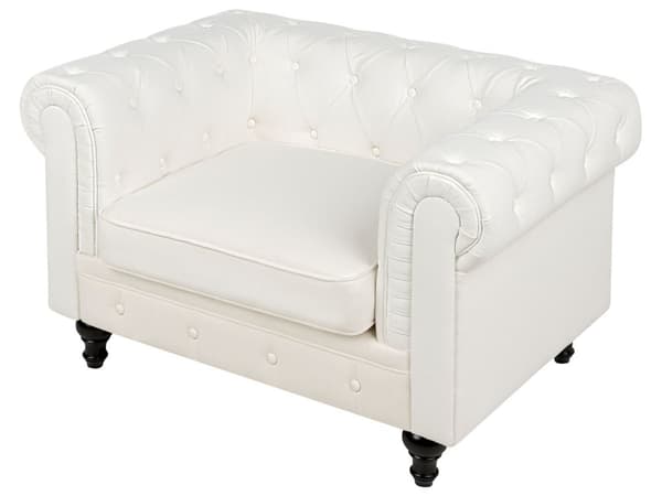 Soffgrupp med tillhörande Fåtölj 4-sitsig Chesterfield Off-White Tuftad Klädsel i Polyestertyg Ben i Mörkt Trä Modern Design Vardagsrum