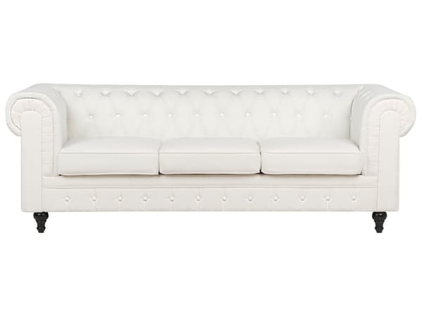 Soffgrupp med tillhörande Fåtölj 4-sitsig Chesterfield Off-White Tuftad Klädsel i Polyestertyg Ben i Mörkt Trä Modern Design Vardagsrum