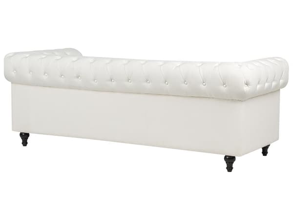 Soffgrupp med tillhörande Fåtölj 4-sitsig Chesterfield Off-White Tuftad Klädsel i Polyestertyg Ben i Mörkt Trä Modern Design Vardagsrum