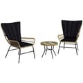 Miniatyrbillede 1 af 6: Rootz Havemøbelsæt - Bistrosæt - Boho Style - Balkonmøbler - Vejrbestandigt - Sofabord - Sædehynder - Stålrør-pe-rattan - Naturligt træ-sort - 78 x 68
