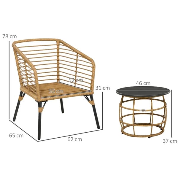 Rootz 3 delar väderbeständig bistroset - 1 sidobord - 2 stolar - Sand + mörkgrå - 62cm x 65cm x 78cm
