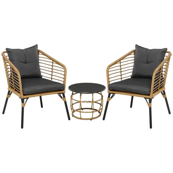 Rootz 3 delar väderbeständig bistroset - 1 sidobord - 2 stolar - Sand + mörkgrå - 62cm x 65cm x 78cm