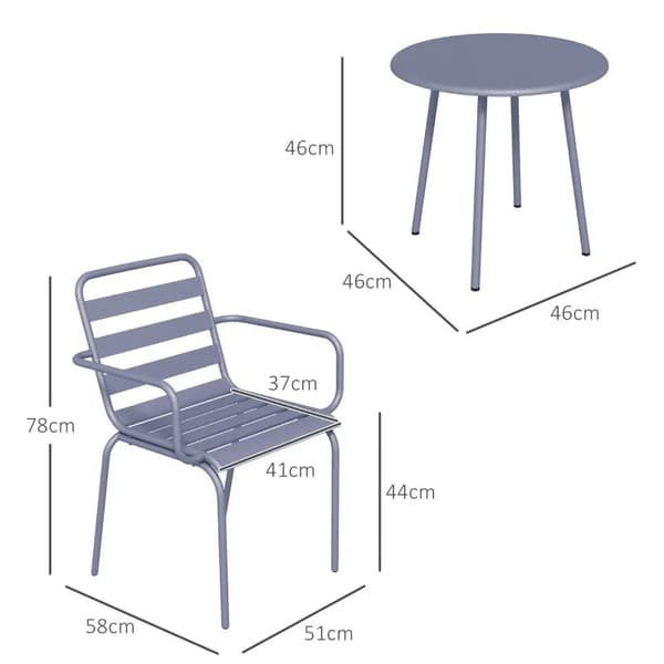 Rootz Trädgårdsmöbler Set - Balkong Bistro - Soffbord - 3-delad Bistro - Hopfällbar - Modern Design - Stål - Ljusgrå - 51 x 58 x 78 cm