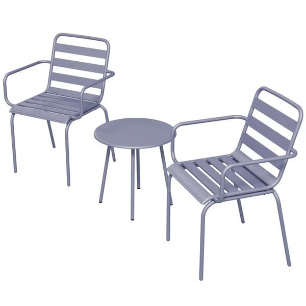 Rootz Trädgårdsmöbler Set - Balkong Bistro - Soffbord - 3-delad Bistro - Hopfällbar - Modern Design - Stål - Ljusgrå - 51 x 58 x 78 cm