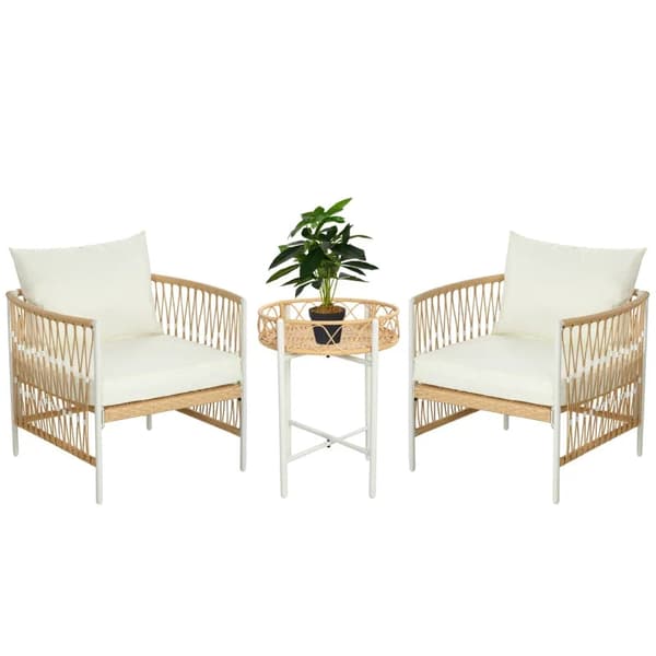 Rootz Havemøbelsæt - 3-delt - Bistrosæt - Havesiddegruppe - Pe Rattan - PE Rattan - Polyester - Gul - Creme - 72 Cm X 66 Cm X 64 Cm