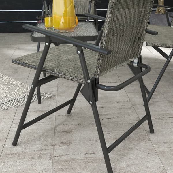 Rootz Trädgårdsmöbler Set - 2-sits - 2 hopfällbara stolar - Bord - Sits och ryggstöd i mesh som andas - Metallram - Grå + Brun - 108cm x 62cm x 85cm