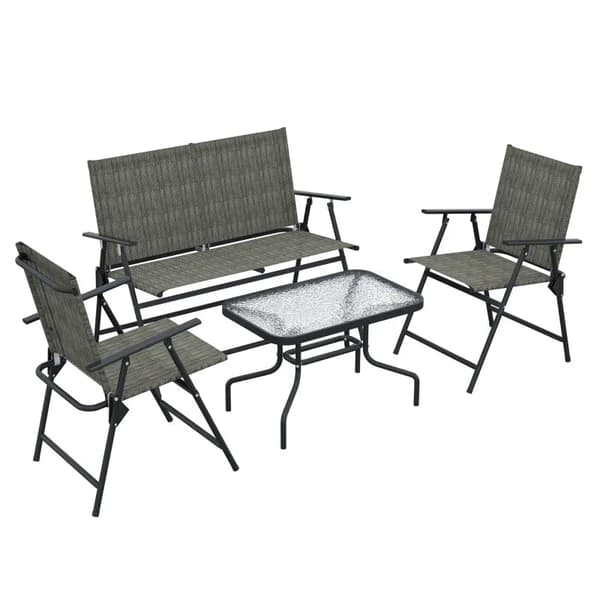 Rootz Trädgårdsmöbler Set - 2-sits - 2 hopfällbara stolar - Bord - Sits och ryggstöd i mesh som andas - Metallram - Grå + Brun - 108cm x 62cm x 85cm