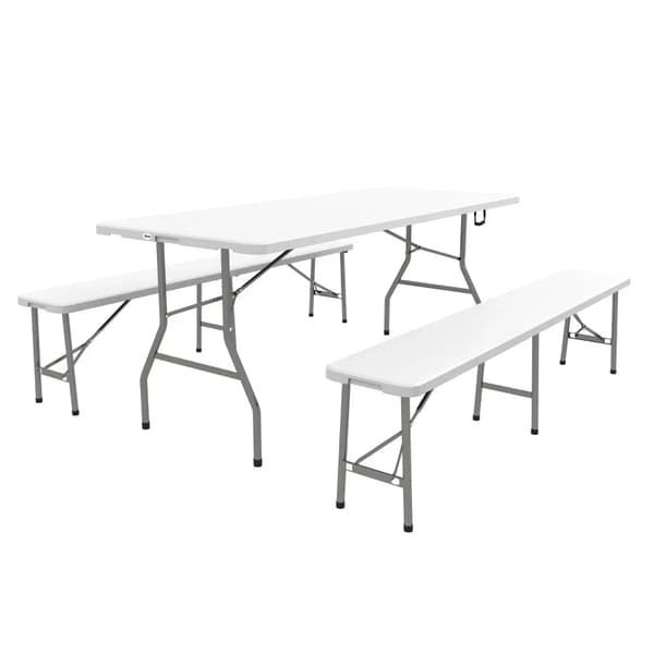 Rootz-oluttelttasarja 6 hengelle - Puutarhahuonekalusetit - 3-osainen - Taitettava - Kevyt - Säänkestävä - Teräsrunko - Valkoinen - 180cm x 75cm x 73c