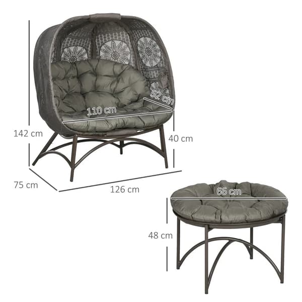 Rootz Havemøbelsæt - 2 kurvestole - Sidebord - Sammenfoldelig - Sædehynder - Metalstel - Stål-Polyester - Sand - 110w X 52d X 40h Cm