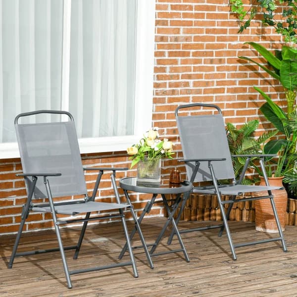 Rootz Udendørs Bistro Møbelsæt - Have Bistro Sæt - Foldebar Bistro Sæt - Hærdet glas - Mesh stof - Lysegrå - 53,5 cm x 64 cm x 93 cm