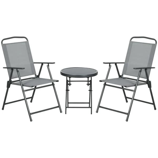 Rootz Udendørs Bistro Møbelsæt - Have Bistro Sæt - Foldebar Bistro Sæt - Hærdet glas - Mesh stof - Lysegrå - 53,5 cm x 64 cm x 93 cm