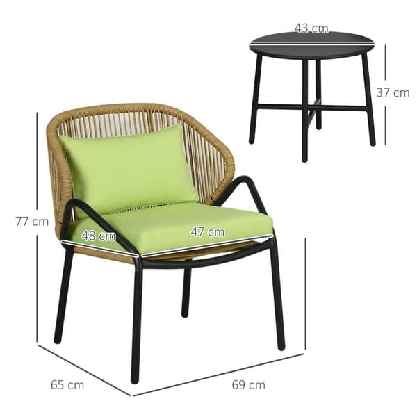 Rootz Polyrattan Havemøbler - Rattan Patio - Siddehynder - 3-delt sæde - Rygpuder - Faux Rattan - Metalramme - Polyester - Grøn - 47W x 48D cm
