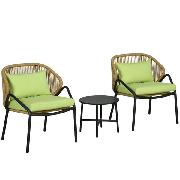 Rootz Polyrattan Havemøbler - Rattan Patio - Siddehynder - 3-delt sæde - Rygpuder - Faux Rattan - Metalramme - Polyester - Grøn - 47W x 48D cm