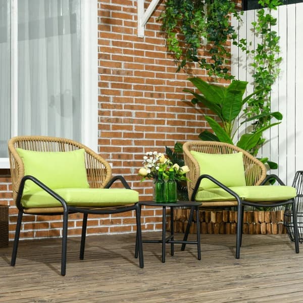 Rootz Polyrattan Havemøbler - Rattan Patio - Siddehynder - 3-delt sæde - Rygpuder - Faux Rattan - Metalramme - Polyester - Grøn - 47W x 48D cm