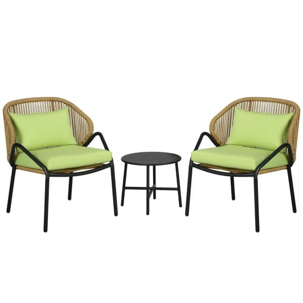 Rootz Polyrattan Havemøbler - Rattan Patio - Siddehynder - 3-delt sæde - Rygpuder - Faux Rattan - Metalramme - Polyester - Grøn - 47W x 48D cm