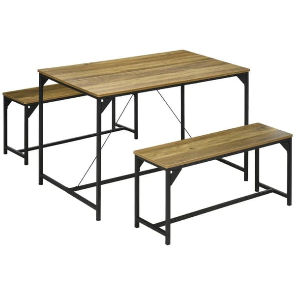 Rootz Dining Group - 4 hengen ruokapöytä - 2 penkkiä - Teollinen muotoilu - Tilaa säästävät ruokasalisarjat - Musta + Natural - 120 cm x 70 cm x 75 cm