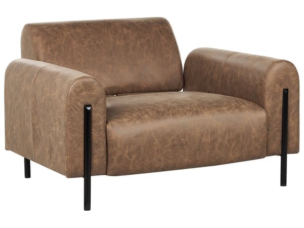 Soffgrupp Brun Tyg Metallben 3-sits Soffa Läderlook Klassisk Fåtölj Justerbart Ryggstöd Vardagsrum Modernt