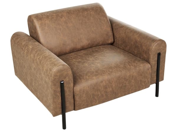 Soffgrupp Brun Tyg Metallben 3-sits Soffa Läderlook Klassisk Fåtölj Justerbart Ryggstöd Vardagsrum Modernt