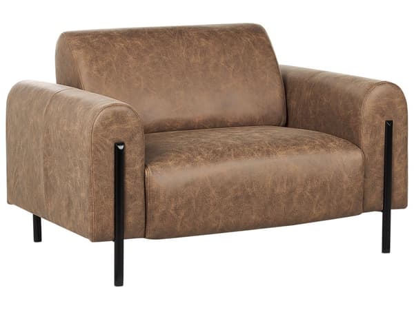 Soffgrupp Brun Tyg Metallben 3-sits Soffa Läderlook Klassisk Fåtölj Justerbart Ryggstöd Vardagsrum Modernt