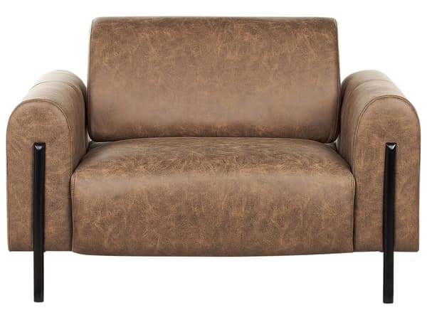Soffgrupp Brun Tyg Metallben 3-sits Soffa Läderlook Klassisk Fåtölj Justerbart Ryggstöd Vardagsrum Modernt