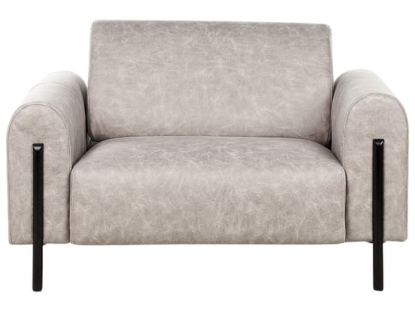Soffgrupp Grå Tyg Metallben 3-sits Soffa Läderlook Klassisk Fåtölj Justerbart Ryggstöd Vardagsrum Modernt