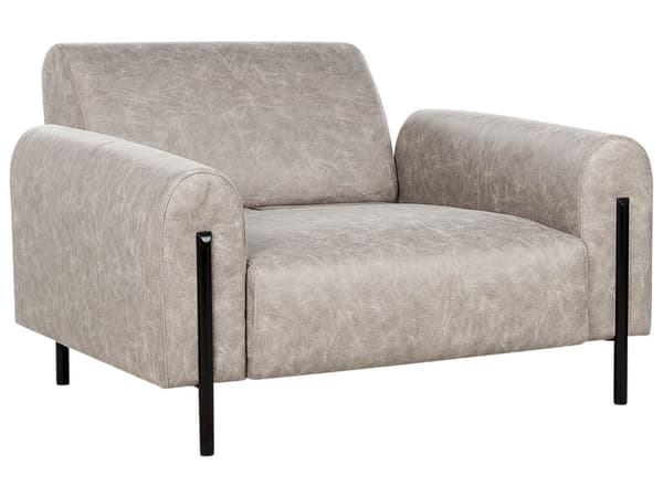 Soffgrupp Grå Tyg Metallben 3-sits Soffa Läderlook Klassisk Fåtölj Justerbart Ryggstöd Vardagsrum Modernt