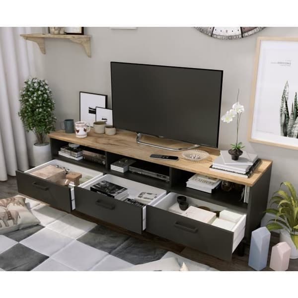 TV-skåp + OXFORD soffbordsset - Industriell stil - Svart ekmelamin - Soffbord: L110 cm och TV-skåp 159 cm