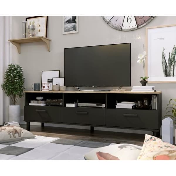 TV-skåp + OXFORD soffbordsset - Industriell stil - Svart ekmelamin - Soffbord: L110 cm och TV-skåp 159 cm
