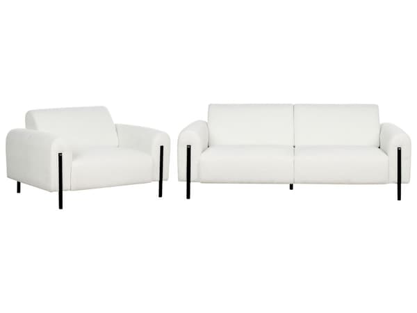 Sofagruppe hvid stofbetrukket stålben 4-personers boucle justerbart ryglæn moderne stil