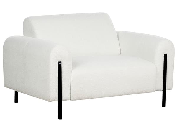Sofagruppe hvid stofbetrukket stålben 4-personers boucle justerbart ryglæn moderne stil