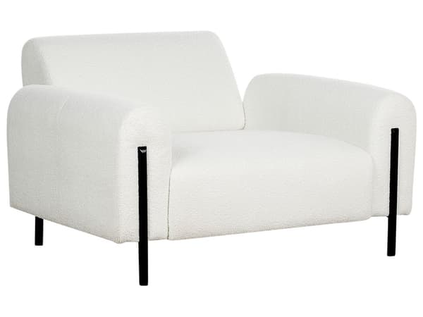 Sofagruppe hvid stofbetrukket stålben 4-personers boucle justerbart ryglæn moderne stil