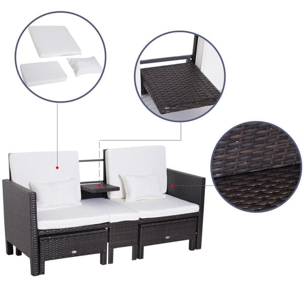 Rootz 3-delt havemøbler - Brun, Hvid - Polyrattan, Metal, Polyester - 63,78 cm x 25,59 cm x 33,86 cm