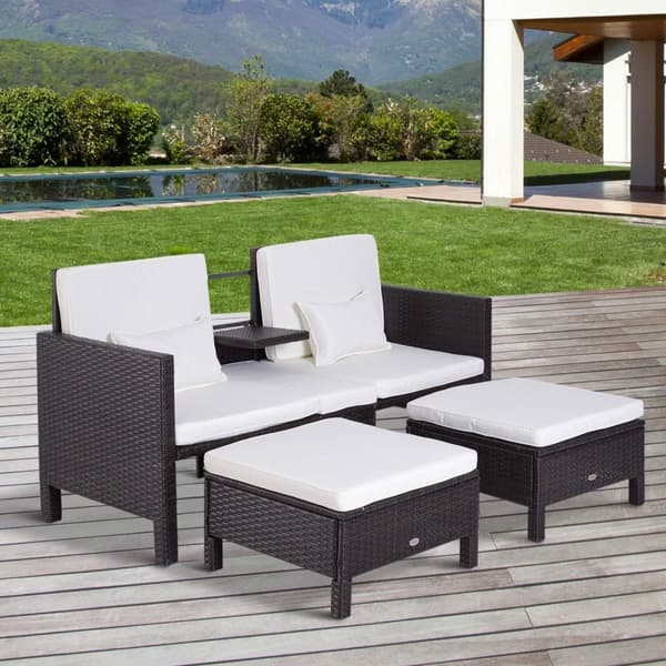 Rootz 3-delt havemøbler - Brun, Hvid - Polyrattan, Metal, Polyester - 63,78 cm x 25,59 cm x 33,86 cm