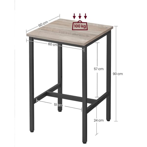 Rootz Barbordsset - Pubbord - Bistrobord - Spånskiva och stål - Greige Black - 60cm x 60cm x 92cm - Lättvikts - Robust - Enkel montering