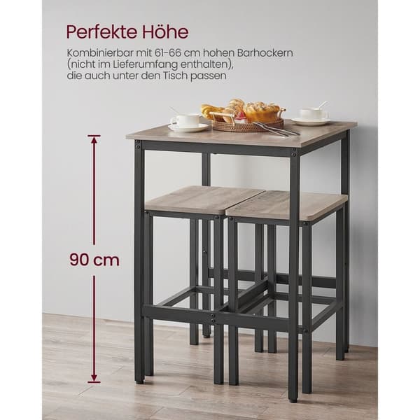 Rootz Barbordsset - Pubbord - Bistrobord - Spånskiva och stål - Greige Black - 60cm x 60cm x 92cm - Lättvikts - Robust - Enkel montering