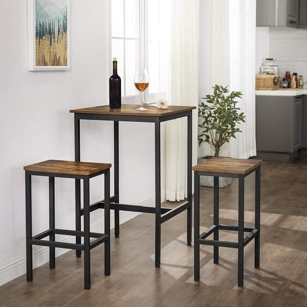 Rootz Vintage ruskea-musta baaripöytäsetti - lastulevy teräs - pubipöytä - bistropöytä - maalaismainen muotoilu - tukeva rakenne - tilaa säästävä - 60