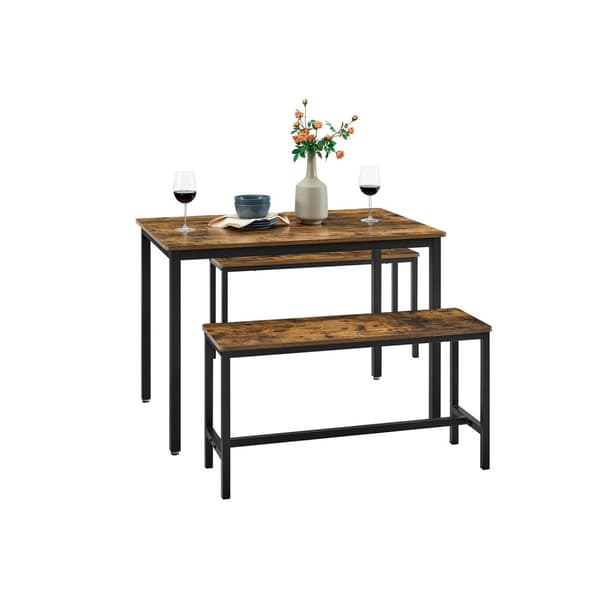 Rootz Vintage ruskea-musta ruokapöytäsetti - puulastulevy teräs - keittiöpöytä - penkki istuin - tukeva rakenne - tilaa säästävä muotoilu - 110 cm x 7