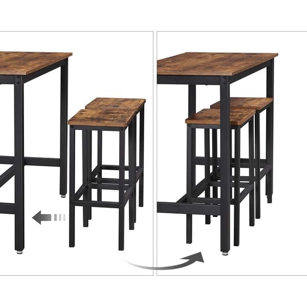 Rootz Vintage -baaripöytäsetti - Tummanruskea pubipöytä - Lastulevyinen bistrosetti - Rautarunko - 120cm x 60cm x 90cm - 40cm x 30cm x 65cm Jakkarat -